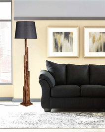 Opviq Lámpara de Pie de Madera con Pantalla de Tela Marrón y Negro